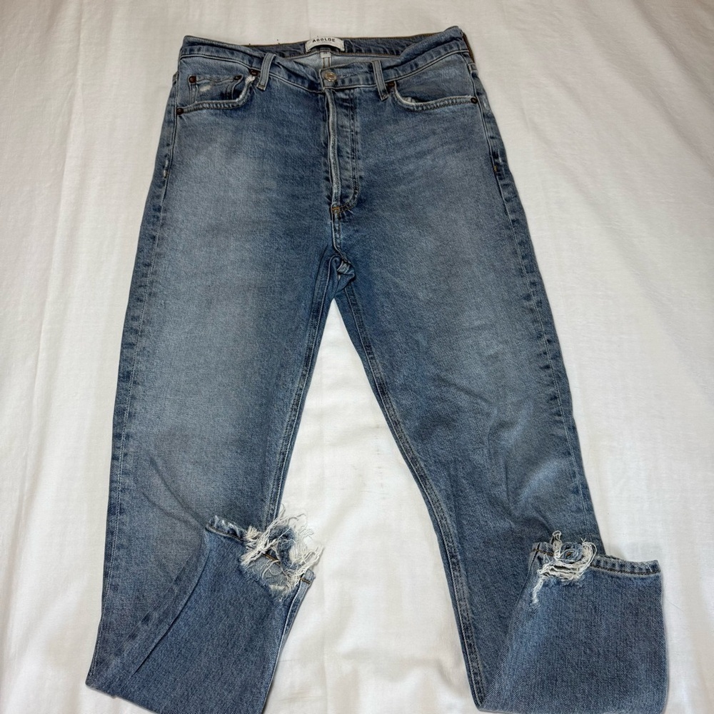 AGOLDE Nico High Rise Slim Jeans Womens 28 Blue Button-Fly Denim Distressed